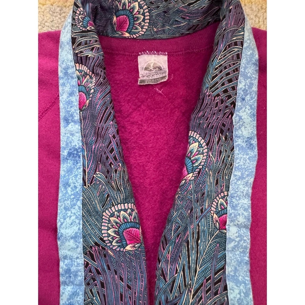 Vintage Quilted Patchwork JE Morgan Fleecewise Cardigan Jacket M Magenta Peacock - Picture 11 of 12